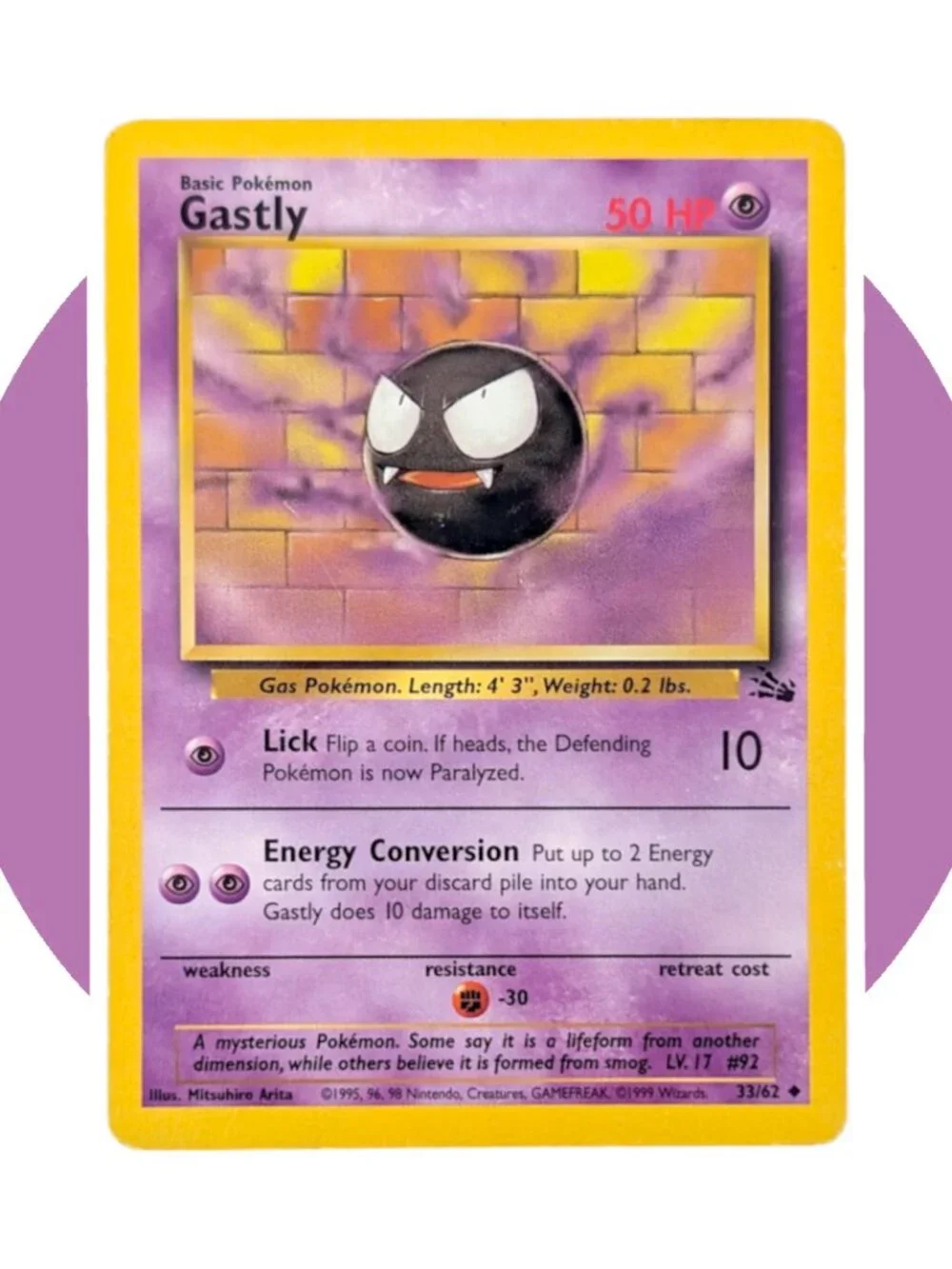 Fossil Pokemon Card (A38): Gastly 33/62, Mitsuhiro Arita